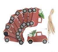 Set di 10 ornamenti in legno per le vacanze, tra cui classico albero di Natale, stella, camion e furgone, adatto per decorazione interna e uso da appendere all'auto (E)