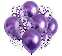Set di 10 palloncini con coriandoli metallizzati per compleanno, decorazione per feste, matrimoni, fai da te, colore: viola