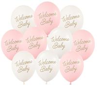 Set di 10 palloncini Welcome Baby Girl Pastello Palloncini Rosa Rosa Baby Party nascita Benvenuto Baby Palloncini Made in EU adatto all'elio