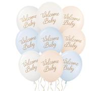 Set di 10 Palloncini Welcome Baby Pastell Palloncini per Party di Nascita Benvenuto Boy Girl Made in EU, adatti all'Elio