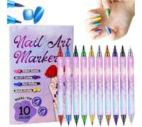 Set di 10 pennarelli a base d'acqua per nail art, a doppia punta, ad asciugatura rapida, per gel, disegno fai da te, pittura e uso in salone, colori vivaci che non sbiadiscono, strumenti per la