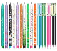 Set di 10 penne gel cancellabili + 12 ricariche nere, con inchiostro cancellabile termosensibile, Kawaii, vari motivi animali, multicolore sensibile alla temperatura, punta da 0,7 mm