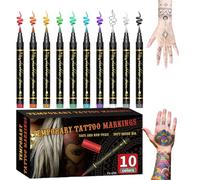 Set di 10 penne per tatuaggi temporanei, penna per tatuaggi, pennarello per la pelle, pennarello per il face painting, 10 colori lavabili, articoli per feste, regalo per ragazze (Multicolor)
