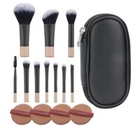 Set di 10 pennelli da trucco da viaggio, portatili, formato da viaggio, mini pennelli da trucco con custodia e 4 spugnette per cipria, pennelli cosmetici professionali per fondotinta, correttore
