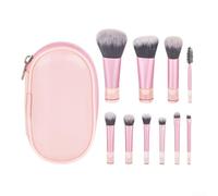 Set di 10 pennelli da trucco multicolore con manico corto, setole morbide per viso, occhi, fard, kit da viaggio portatile con custodia (rosa + confezione)