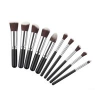 Set di 10 pennelli da trucco, tra cui fondotinta, frullatore, ombretto, per routine di trucco viso (argento-nero)