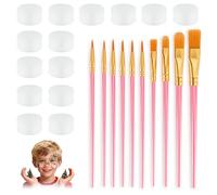 Set di 10 pennelli per trucco per bambini + 14 spugne, pennelli per trucco, setole in nylon di alta qualità, per pittura del corpo, per carnevale, Natale, Halloween, feste a tema e body art