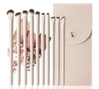 Set di 10 pennelli professionali per ombretto con custodia da viaggio, forme aggiornate e di base, morbide setole vegane, manico ecologico per sfumare, ombreggiare, eyeliner per sopracciglia