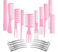 Set di 10 pettini per parrucchieri con 10 fermagli per capelli da salone, barbiere antistatici, pettini per acconciatura con clip in metallo argentato