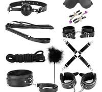 Set Di 10 Pezzi In Pelle Nera, Set Portatile Della Camera Da Letto, Corda In Nylon + Piuma Bastone-Addestramento Accessori D-7
