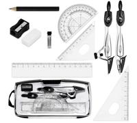 Set di 10 pezzi per matematica, goniometro e bussola, set geometria per scuola secondaria righello per disegno e disegno, inclusi righelli, gomma, temperamatite, custodia per la scuola