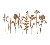 Set di 10 picchetti da giardino in metallo rustico, vintage, da 30,5 x 10,2 cm, per decorazioni esterne, ornamenti da giardino per tutto l'anno, adatti per sentieri, fioriere e bordi (10 set di fiori)