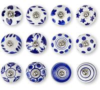 Set di 10 pomelli in ceramica fatti a mano, stile vintage, shabby chic, mobili per interni, armadietti, cassetti, maniglie per cassetti, per casa, cucina, bagno o ufficio, colore: blu