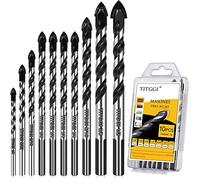 Set di 10 punte da trapano per muratura e calcestruzzo, set di punte professionali per vetro/mattone/plastica/cemento/legno/piastrelle/ecc., punta in carburo di resistenza industriale, 1/8"-1/2