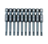 Set di 10 punte per cacciavite a taglio 50 mm, testa piatta magnetica, gambo esagonale 1/4", in lega di acciaio S2, H6,3 x 50 x SL4 mm.