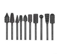 Set di 10 raspe rotanti con gambo da 45,7 cm, in acciaio al carbonio, per intagliare legno e gomma, con forme assortite, per lucidare, modellare e molare materiali morbidi