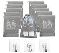 Set di 10 sacchetti per la polvere grigi con design da sneaker, 3 ganci autoadesivi da parete