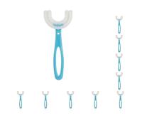 Set di 10 spazzole manuali per la pulizia dei denti dei bambini, a forma di U, colore blu, 6-12 anni