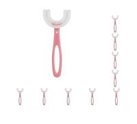 Set di 10 spazzole manuali per la pulizia dei denti dei bambini, a forma di U, colore rosa, 6-12 anni