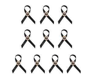 Set di 10 spille classiche a nastro, attaccamento al petto, eleganti spille per guardaroba, funerali, funerali, spilla con nastro nero, Misura unica, come descritto
