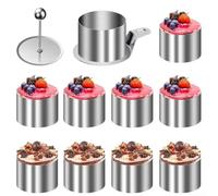 Set di 10 stampi per torte da 7,6 cm, senza cuciture, in acciaio inox, con un pulsante e un sollevatore per creare una vasta gamma di dessert