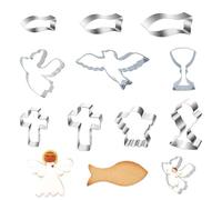 Set di 10 Tagliabiscotti per Decorazioni Prima Comunione - Include Forme di Angelo, Calice, Pesce, Croce e Colomba - Perfetto per Creare Biscotti e Dolci per Eventi Speciali, Facile da Usare