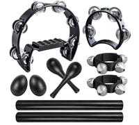 Set di 10 tamburelli e strumenti a percussione con tamburello a mezza luna, bastoncini ritmici in legno, campane da polso, scuotitore per uova, maracas per chiesa, feste, educazione musicale, adulti