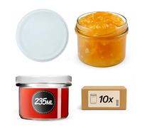 Set di 10 vasetti per marmellate KADAX da 235 ml, TO82, bianco, barattoli per conserve Mason Jar con coperchio a vite, vasetti ermetici, per miele e confetture