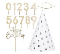 Set di 10 widget di compleanno digitale 1 cappello di compleanno, decorazione per torta di compleanno, accessorio per decorazione torta in legno, inserto digitale per torta di compleanno