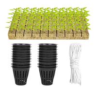 Set di 100 bicchieri a rete con cesti idroponici, inclusi bicchieri a rete da 50 2 pollici con maglie a fessura e 50 cubi in lana di pietra, con stoppino autoirrigante da 10 m, per interni ed esterni