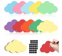 Set di 100 biglietti da presentazione a forma di nuvole, in 5 colori, con 50 paia di nastri in autoadesivi, per ufficio, scuola, riunioni, lezioni (23 x 14 cm)