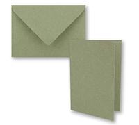 Set di 100 biglietti pieghevoli in carta kraft verde vintage, con buste, formato DIN A6, 10,5 x 14,8 cm, colore verde, riciclato, biglietti pieghevoli, bianchi