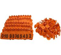 Set di 100 etichette auricolari numerate per bestiame, 41 x 50 mm (arancione, 001 100)