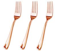 Set di 100 forchette in plastica color oro rosa, riutilizzabili e riciclabili, per matrimoni, anniversari, docce, feste, utensili eleganti e robusti JL Prime