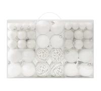 Set di 100 palline di Natale in plastica bianca con palline da 32 x 3 cm, 36 x 4 cm e 32 x 6 cm, con scatola portaoggetti, per albero di Natale, finestre