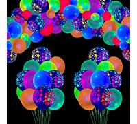 Set di 100 palloncini per feste al neon Glow in the Dark, palloncini per feste di compleanno, palloncini al neon, decorazioni a forma di stella, 30,5 cm, colori misti (colorati+stella)