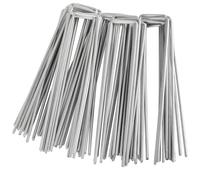 Set di 100 Picchetti per Fissaggio, Picchetti per telo pacciamatura, Acciaio zincato a caldo Picchetti Giardino, 150 x 25 mm - Ø 3 mm, per il fissaggio di tessuto non tessuto, reti, tappetini