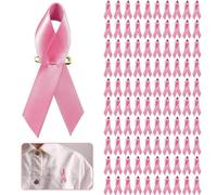 Set di 100 spille a forma di nastro rosa cancro al seno ottobre rosa 2026 | Goodies - Accessori con spille da balia pre-tagliate, per sensibilizzazione al cancro al seno, in raso