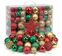 Set di 101 palline di Natale in plastica infrangibile, decorazioni per albero con cordini, palline decorative con finiture miste per albero di Natale, feste, matrimoni e party, Oro/Rosso/Verde scuro
