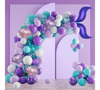 Set di 104 palloncini a forma di sirena, colori pastello metallizzati e palloncini in lamina - inclusi palloncini a conchiglia sirena e accessori - Grünsonne