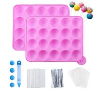 Set di 105 stampi in silicone per torte con 20 cavità - stampo per lecca-lecca - con 105 bastoncini per torta pops, confezioni, twist ties argentati e matita decorativa