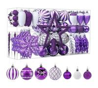 Set di 106 palline natalizie decorative SHareconn in plastica infrangibile, per albero di Natale, adatte come decorazioni per festività, matrimoni e feste, con ganci inclusi, colore viola e bianco