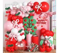 Set di 106 pezzi di palloncini in lattice per arco e ghirlanda, palloncini in lattice rossi, bianchi e rosa, adatti per feste di compleanno, festa di nascità, decorazioni per feste a tema ciliegia Tag