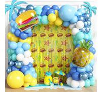 Set di 107 palloncini a tema spugna, include palloncini in foil a forma di ananas e hamburger, oltre a palloncini in lattice blu scuro, blu chiaro, giallo e trasparenti. Perfetto per feste di complean