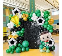 Set di 108 palloncini per compleanno a tema calcio, include 18 palloncini in foil a forma di pallone da calcio bianco e nero, palloncini a forma di trofeo d'oro, ideale per feste a tema sportivo di ca