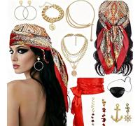 Set di 11 accessori pirata per adulti, con bandana, collana, orecchini e accessori per capelli, per carnevale, costume di Halloween (set da 11 pezzi)