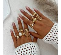 Set di 11 anelli con gocce d'acqua lucide, set di anelli con perle barocche bianche per le nocche, adatti per feste, regali, uso quotidiano Lega di zinco