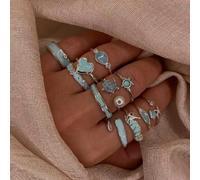 Set di 11 anelli vintage stile oceano da donna, anelli aperti con stella marina, tartaruga e cavalluccio marino, accessori gioiello da spiaggia Tagli UnicaLega di zinco