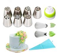 Set di 11 beccucci da pasticceria professionali in acciaio inox russo, 7 grandi floreali, 2 foglie, 1 adattatore, sac à poche silicone, set pasticceria, accessori forno, decorazione per torte