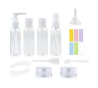 Set di 11 bottiglie da viaggio, contenitori da viaggio per liquidi, boccette da viaggio liquidi, transparent, con 1 adesivo colorato, per lozione, gel doccia, shampoo, profumo